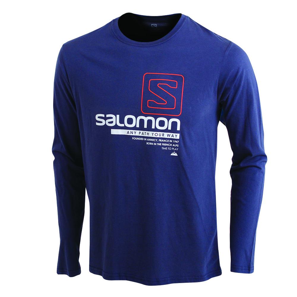 Salomon TRAIL LS M - Mens Tee Shirt - Navy - NZ (51734-GVES)